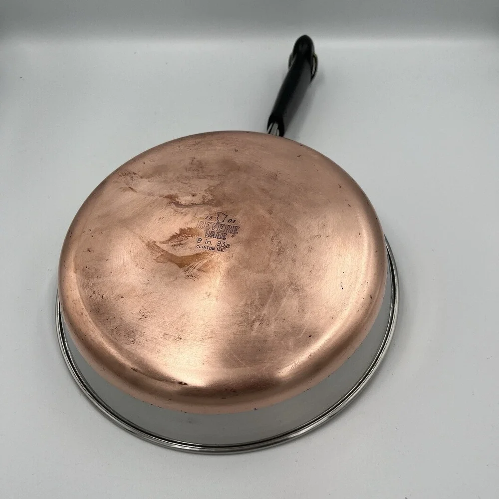 Revere Ware 9 Inch Skillet Fry Pan Copper Bottom Made in USA Vintage - 93a